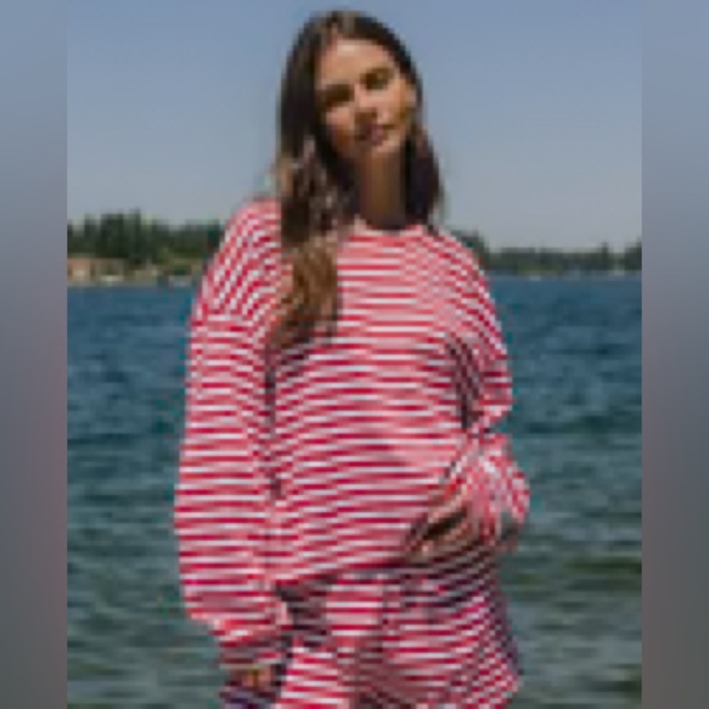 Daily Drills Set - Striped Cotton Long Sleeve and Shorts - Red + Cream NWOT